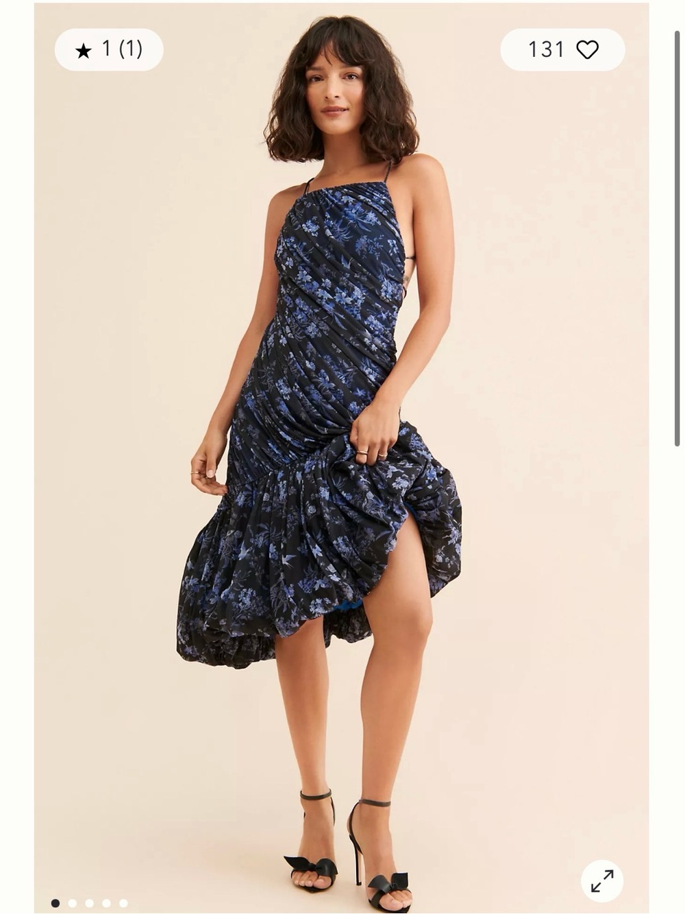 Navy & Black Floral Halter Midi Dress